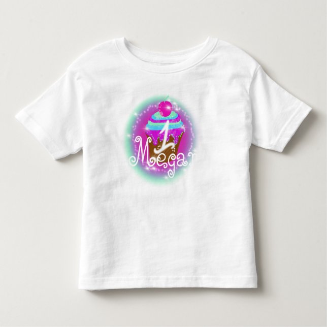 Camiseta Infantil Cupcake de pincel primeiro aniversario de bebê (Frente)