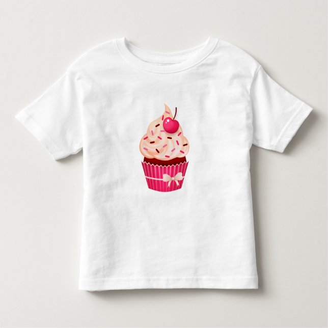 Camiseta Infantil Cupcake Rosa Girassol com Prprinkles e Cereja (Frente)