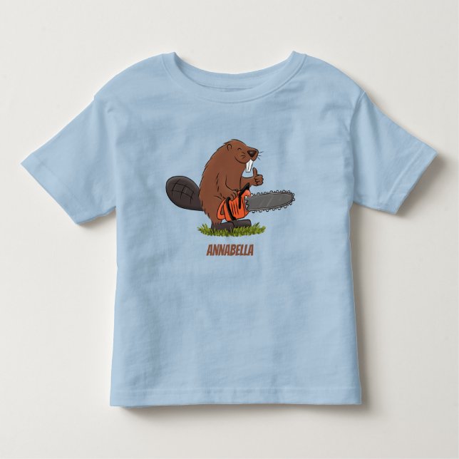 Camiseta Infantil Curioso castor com humor de desenho animado de mot (Frente)