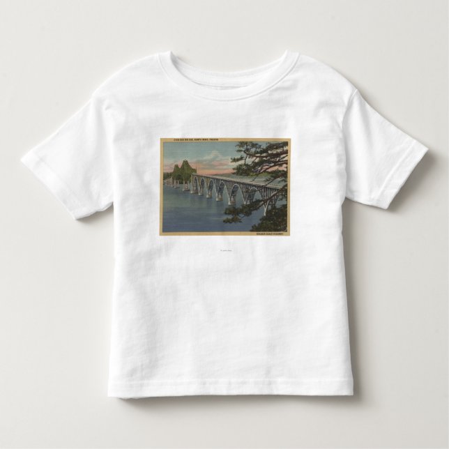 Camiseta Infantil Curvatura norte, Oregon - opinião da ponte da baía (Frente)
