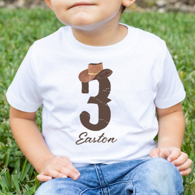 Camiseta Infantil Custom Name Cowboy Hat 3 Third 3rd Three Birthday (Criador carregado)