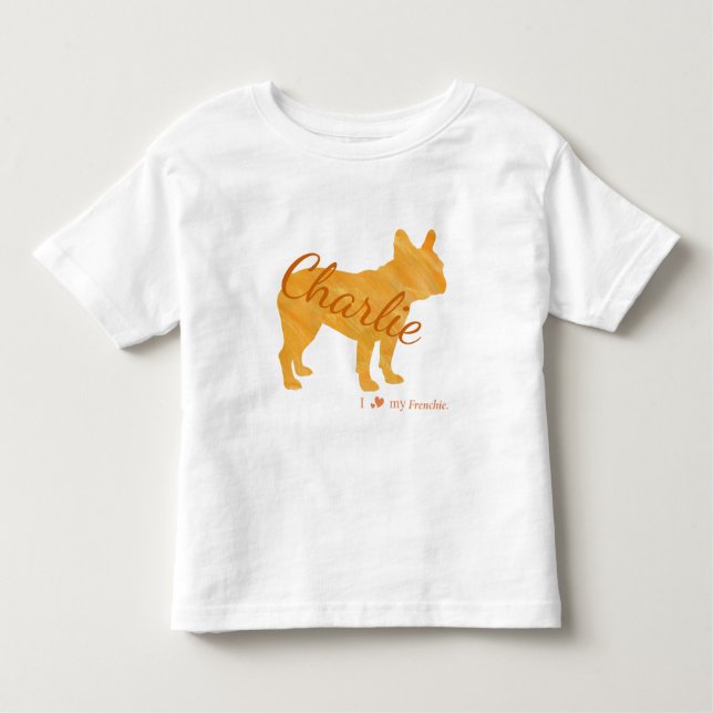 Camiseta Infantil Customizable French Bulldog Pastel Orange Frenchie (Frente)