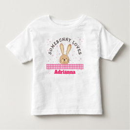 Camiseta Infantil Customizable Somebunny Loves You Pink Kids Tee