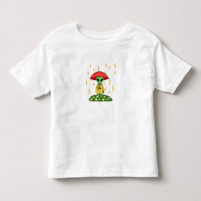 Camiseta Infantil Cute Alien With Umbrella Kawaii Space Character (Frente)