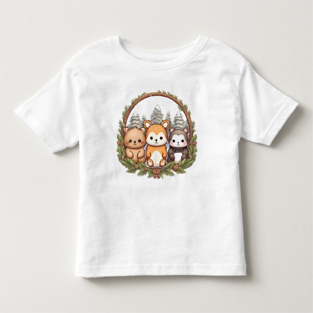 Camiseta Infantil Cute animals celebrating Christmas (Frente)