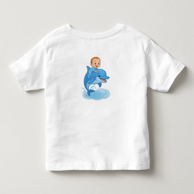 Camiseta Infantil Cute Baby Boy Riding a Dolphin T-Shirt | Adorable  (Verso)