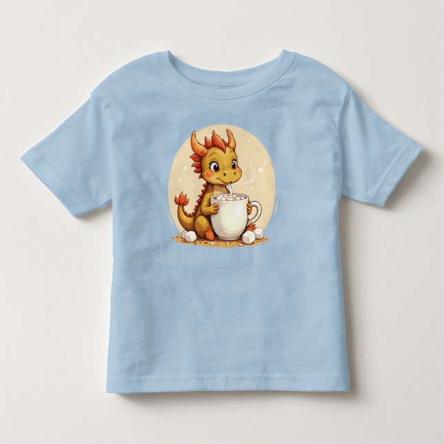 Camiseta Infantil Cute Baby Dragon Hot Chocolate Kids Kawaii Cozy De (Frente)