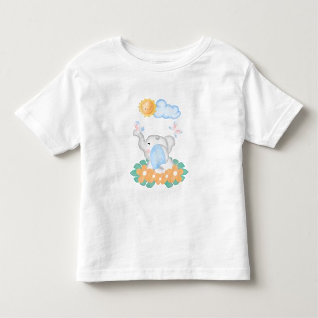 Camiseta Infantil Cute Baby Elephant with orange flowers (Frente)