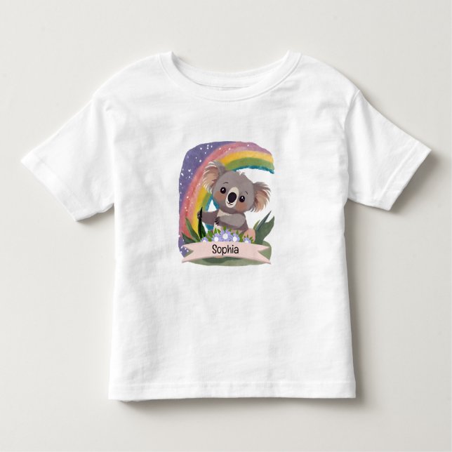 Camiseta Infantil Cute Baby Koala Rainbow Nome Personalizado (Frente)