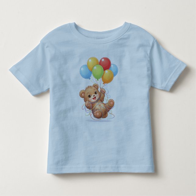 Camiseta Infantil Cute Bear Balloon Birthday Toddler T-Shirt (Frente)