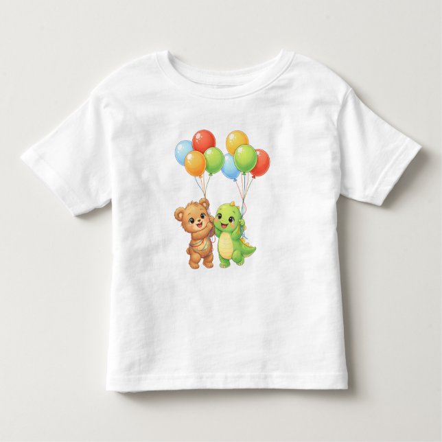 Camiseta Infantil Cute Bear & Dino Balloon Toddler Birthday T-Shirt (Frente)