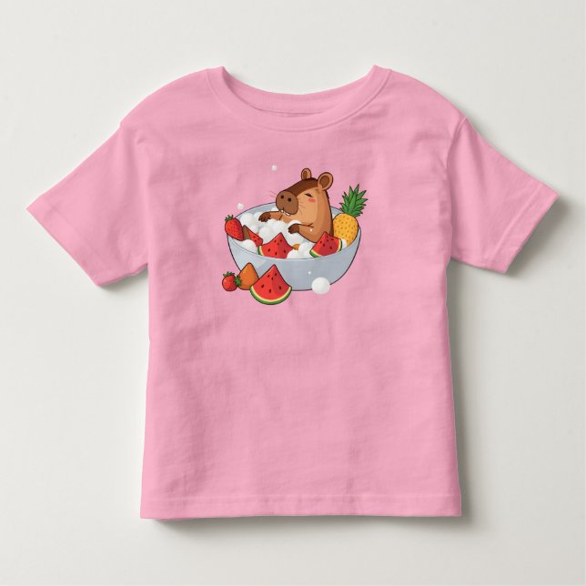 Camiseta Infantil Cute Capybara Fruit Bath Spa Day Kawaii Animal Ill (Frente)