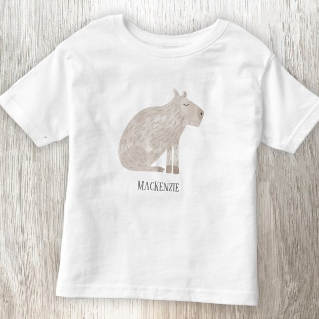 Camiseta Infantil Cute Capybara Personalizada (Fun Capybara watercolor personalized custom name kids t-shirt)