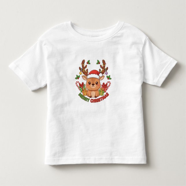 Camiseta Infantil Cute Christmas Reindeer Illustration (Frente)