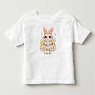 Camiseta Infantil Cute Easter Bunny Holding Eggs with Flowers
