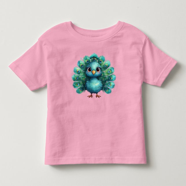 Camiseta Infantil Cute Fantasy whimsical Blue Peacock (Frente)