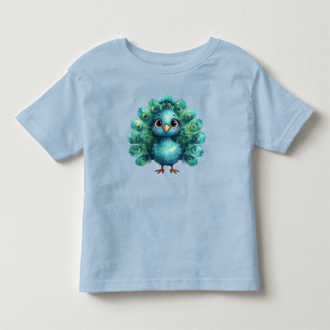 Camiseta Infantil Cute Fantasy whimsical Blue Peacock (Frente)