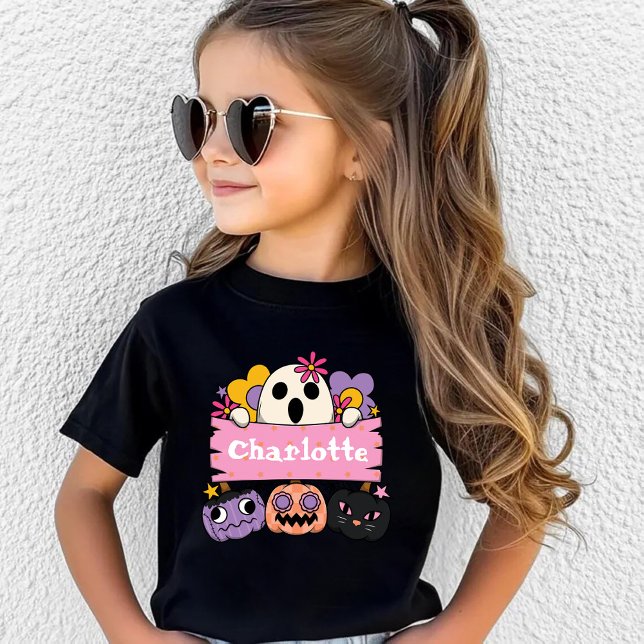 Camiseta Infantil Cute Ghost Personalized Girl Name Halloween (Criador carregado)