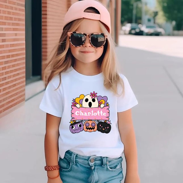 Camiseta Infantil Cute Ghost Personalized Girl Name Halloween (Criador carregado)