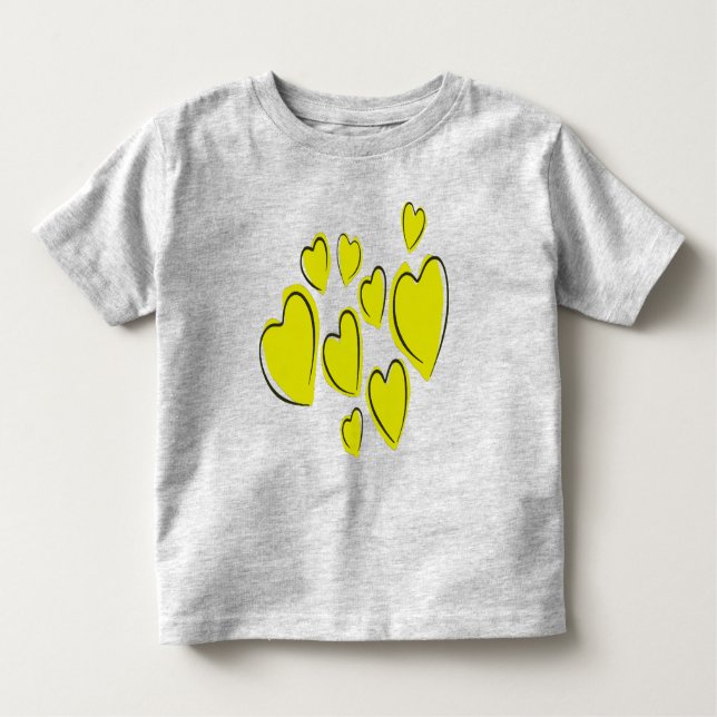 Camiseta Infantil Cute Hearts Hand Drawn Bold Yellow Romantic Doodle (Frente)