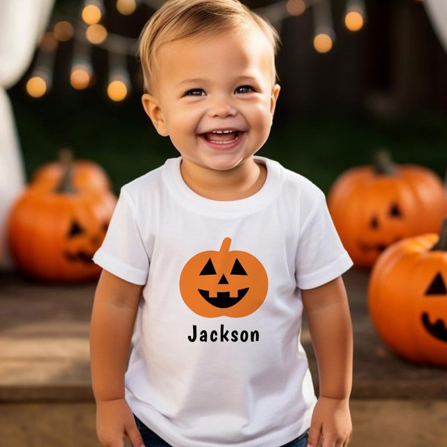 Camiseta Infantil Cute Jack O Lanterna Pumpkin Orange Halloween Nome (Criador carregado)