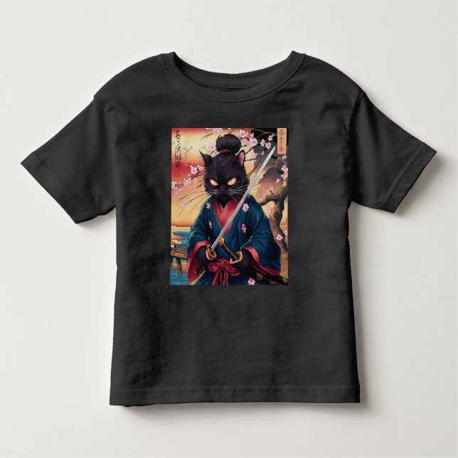 Camiseta Infantil Cute Japanese Samurai Cat  (Frente)