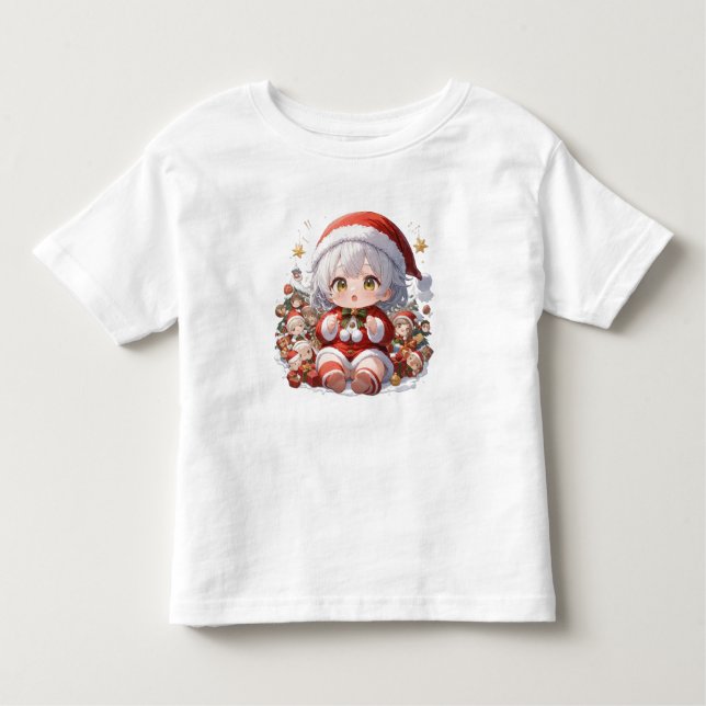 Camiseta Infantil Cute Kawaii Chibi Anime Girl Toddler Christmas (Frente)