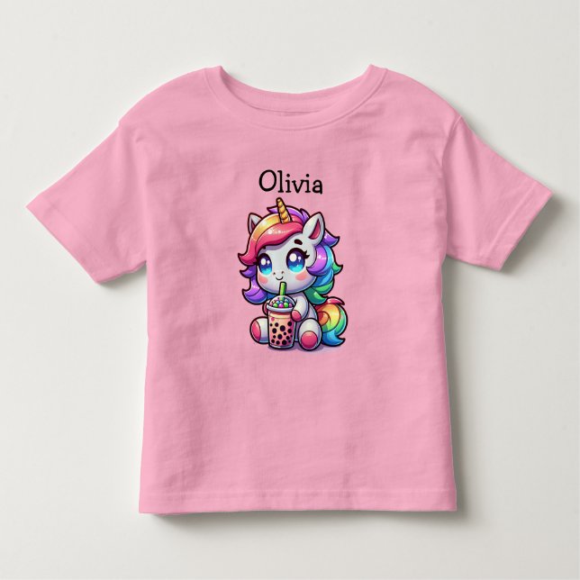 Camiseta Infantil Cute Kawaii Unicórnio com Chá Bble Personalizado (Frente)
