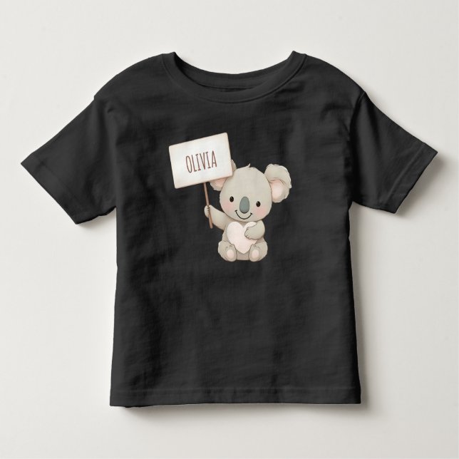 Camiseta Infantil Cute Koala segurando um sinal de nome (Frente)