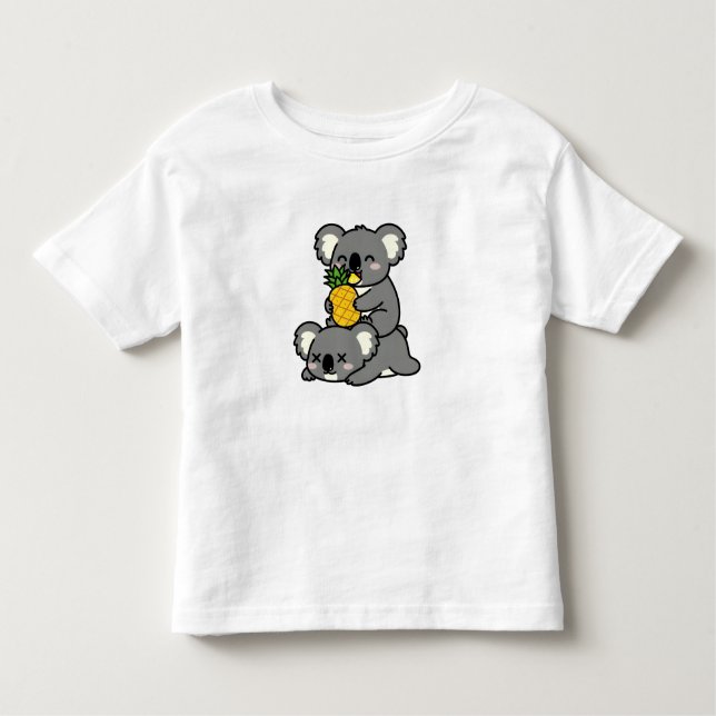 Camiseta Infantil Cute Koalas Eating Pineapple Cartoon Design (Frente)