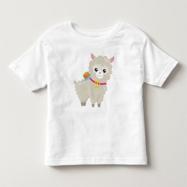 Camiseta Infantil Cute Llama, Alpaca, Pequeno Llama, Llama Com Chapé (Frente)