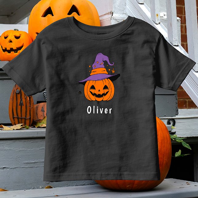 Camiseta Infantil Cute Orange Jack O Lanterna Pumpkin Nome do Dia da (Criador carregado)
