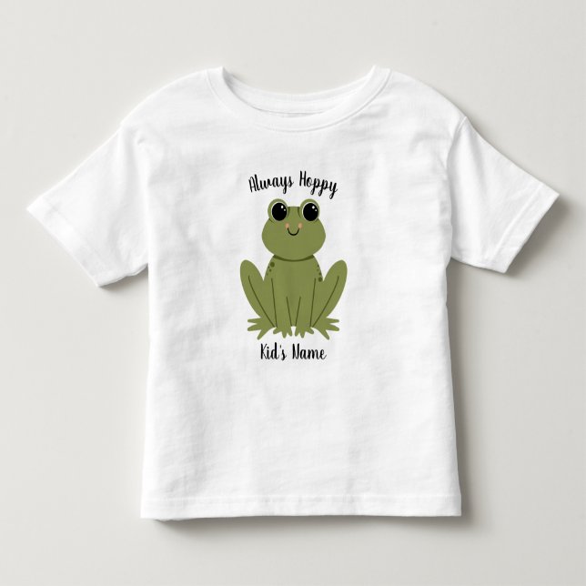 Camiseta Infantil Cute Personalized Frog Always Hoppy Kids Name (Frente)