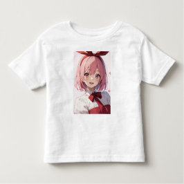 Camiseta Infantil Cute Pink-Haired Anime Girl Illustration