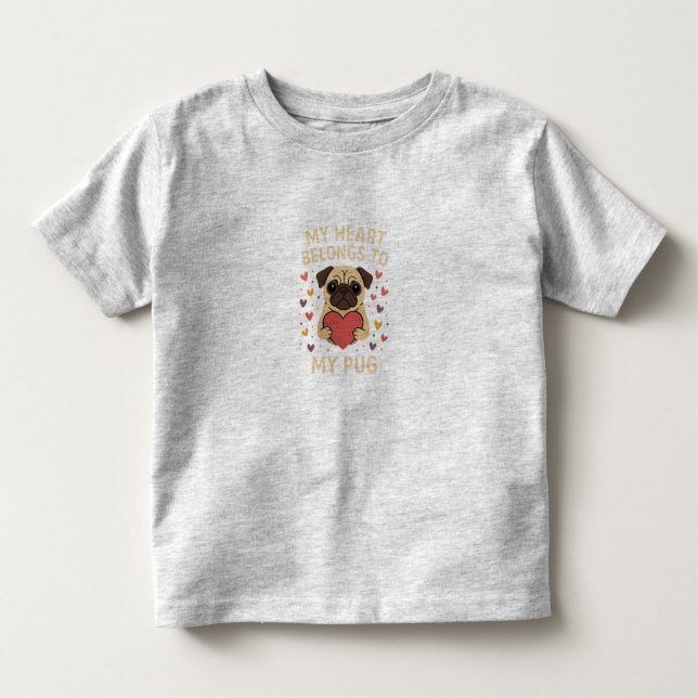 Camiseta Infantil Cute Pug Valentine Design – My Heart Belongs to My (Frente)