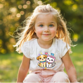 Camiseta Infantil Cute Puppy and Kitty Y2K Kids Tee