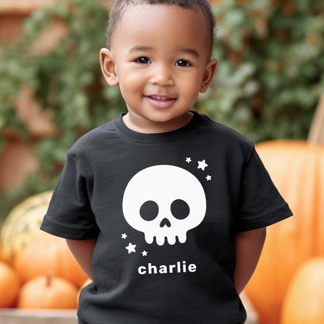 Camiseta Infantil Cute skull with stars and name kids Halloween (Cute skull with stars and name kids Halloween Toddler T-shirt)