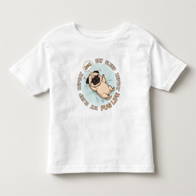 Camiseta Infantil Cute Sleeping Pug Baby Shirt | Eat Sleep Repeat  (Frente)