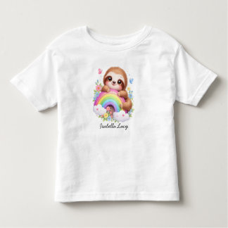 Camiseta Infantil Cute Sloth And Rainbow, Flowers Kids T-Shirt