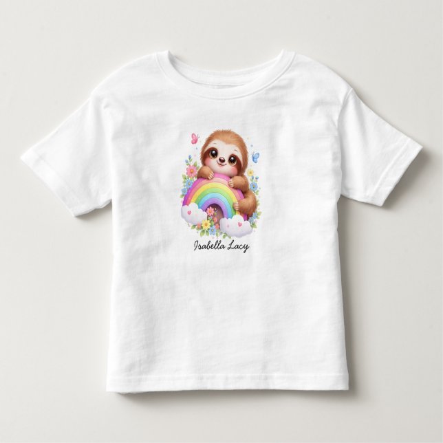 Camiseta Infantil Cute Sloth And Rainbow, Flowers Kids T-Shirt (Frente)
