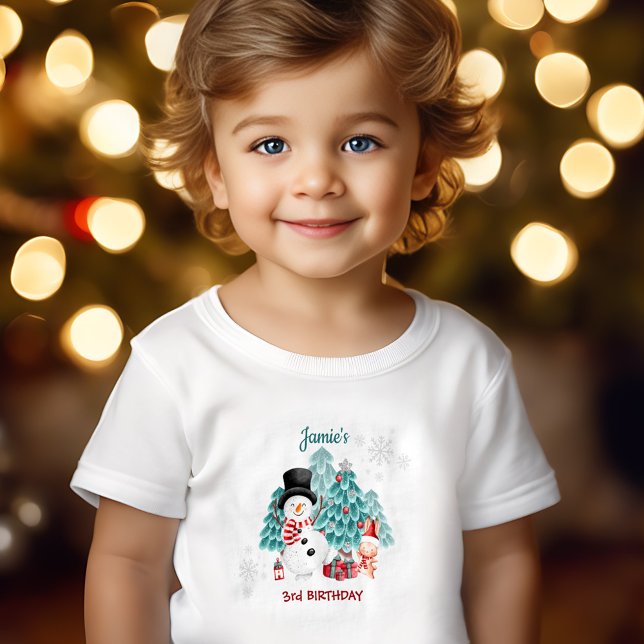 Camiseta Infantil Cute Snowman - Aniversário (Cute Snowman Christmas Birthday Name Toddler T-shirt)