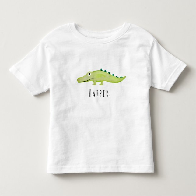 Camiseta Infantil Cute Unisex Watercolor Crocodilo Safari com Nome (Frente)