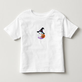 Camiseta Infantil Cute Witch Ghost Holding Pumpkin Watercolor Hallow