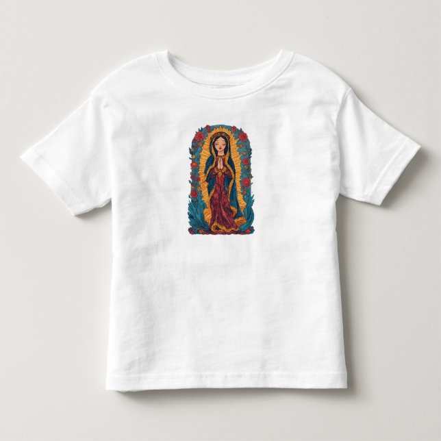 Camiseta infantil da Virgem de Guadalupe fofa (Frente)