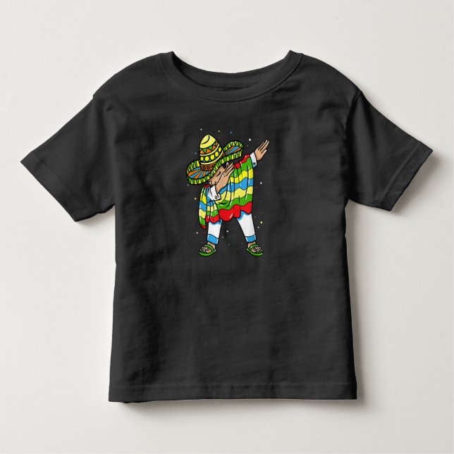 Camiseta Infantil Dabbing Mexican Poncho Sombrero Cinco de Mayo Part (Frente)