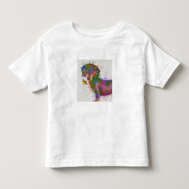 Camiseta Infantil Dachshund & Glass Rainbow Splash (Frente)