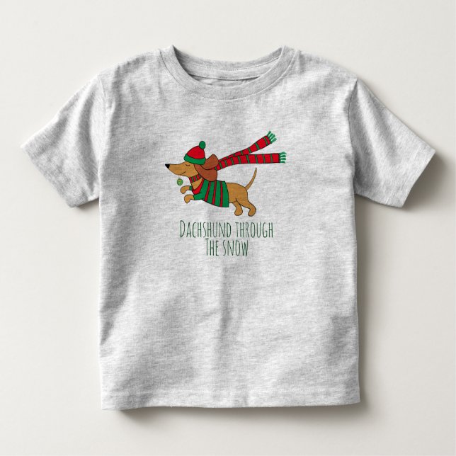 Camiseta Infantil Dachshund Through the Snow Toddler Jersey T-Shirt (Frente)