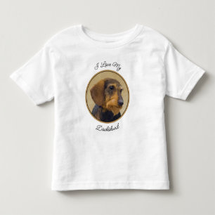 Camiseta Infantil Dachshund (Wirehaired) Pintura Original para Cacho