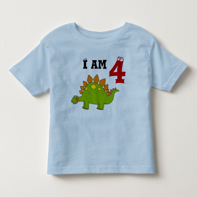 Camiseta Infantil Dama da festa do 4º aniversário, dinossauro stegos (Frente)