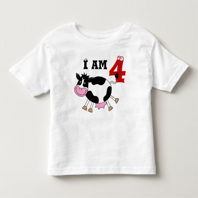 Camiseta Infantil Dama da festa do 4º aniversário, vaca dançante (Frente)